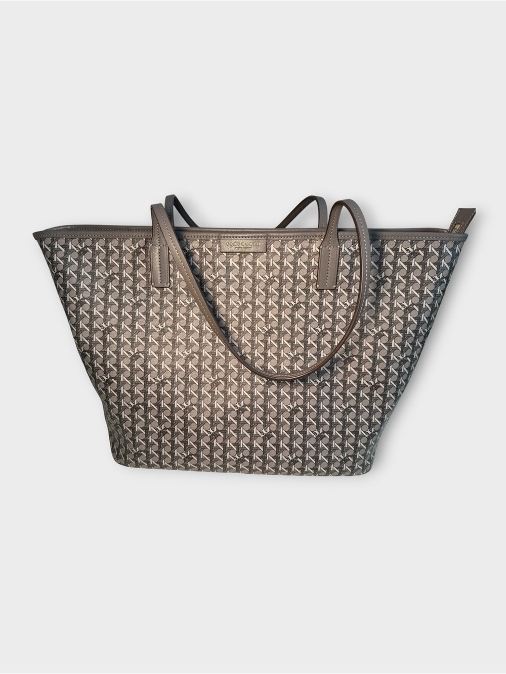 EUC Tory Burch Ever Ready Large Gray Patterned Canvas Tote Bag